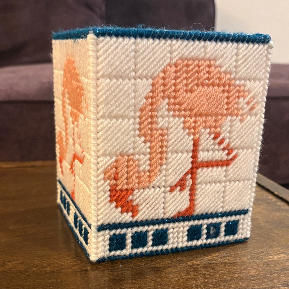 Handmade Tissue Box Cover with Pink and Blue Design - Picture 3 of 3